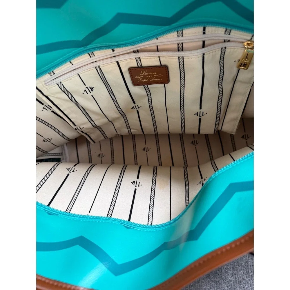 Lauren Ralph Lauren Blue Chevron Y2K Inspired Leather Tote Medium Size